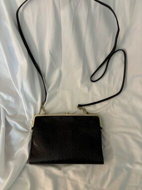 HOBO Black Embossed Leather Crossbody with Gold Trim